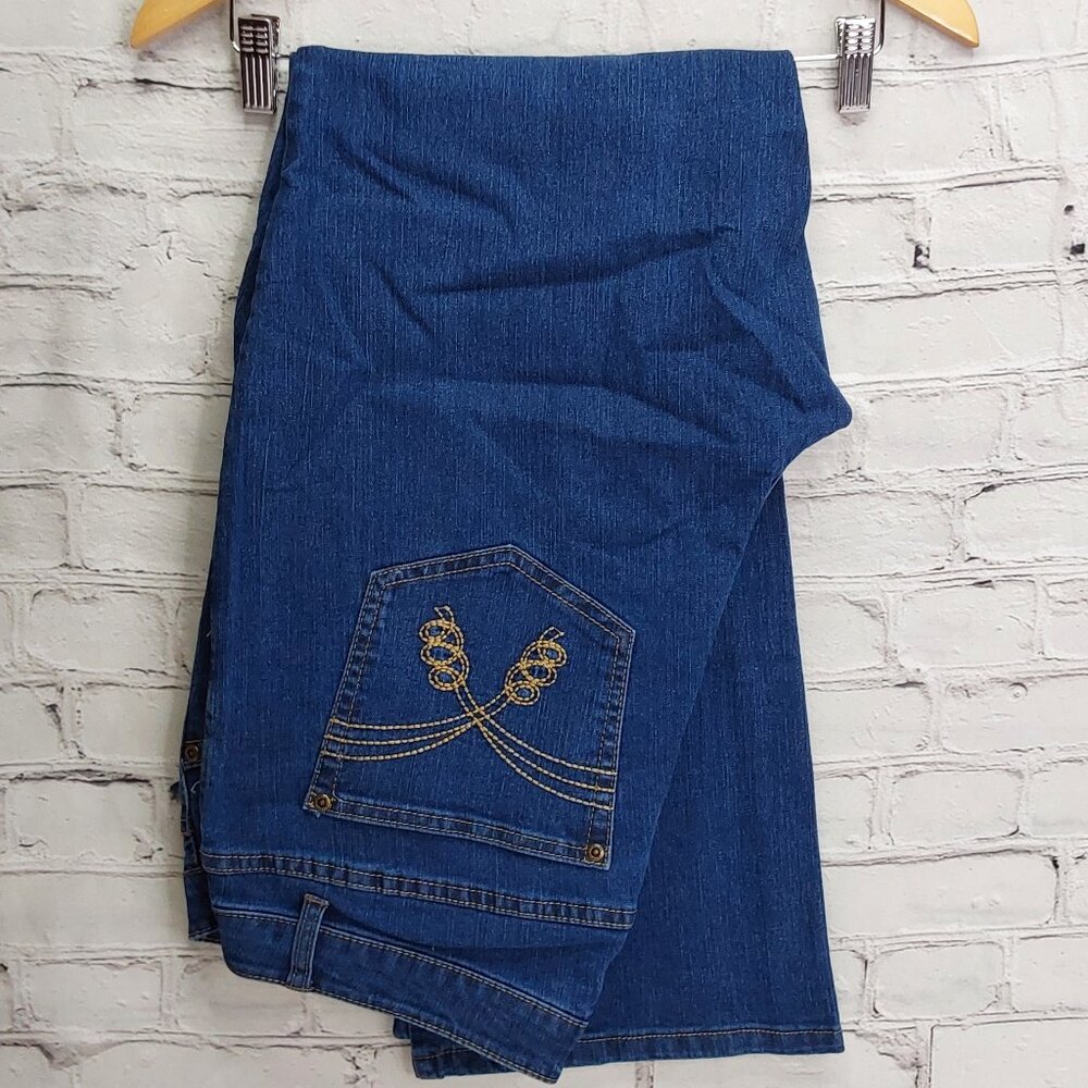 'ELLOS' BOOTCUT STONEWASH DENIM EMBROIDERED 5~POCKET JEANS SIZE 16 - Picture 5 of 16